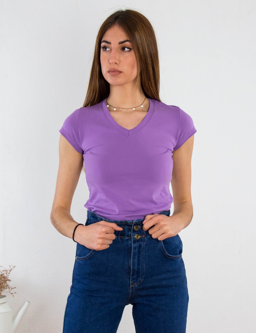 Γυναικείο μωβ κοντομάνικο μπλουζάκι 78550P